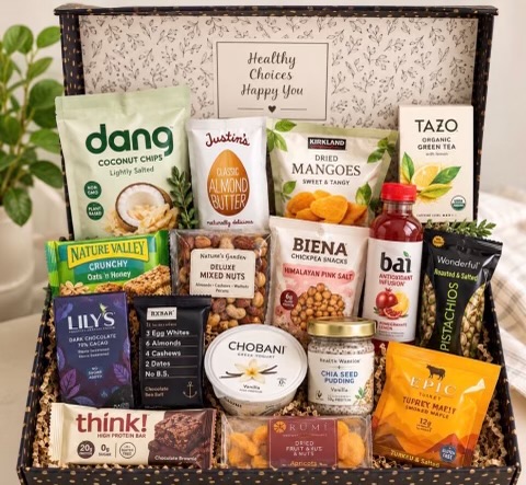 Healthy choices gift box with snacks and treats